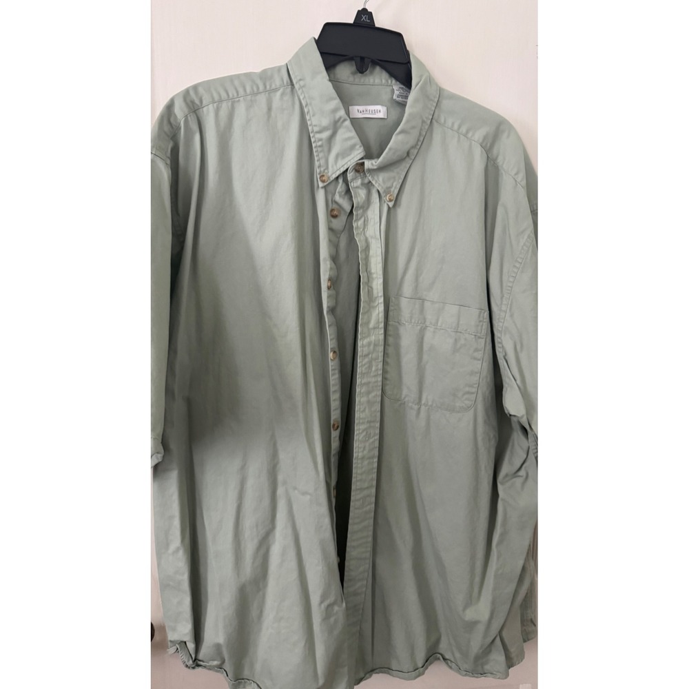 Van Heusen Mens XXL Sage Green Short Sleeve Button Down Cotton Shirt Casual